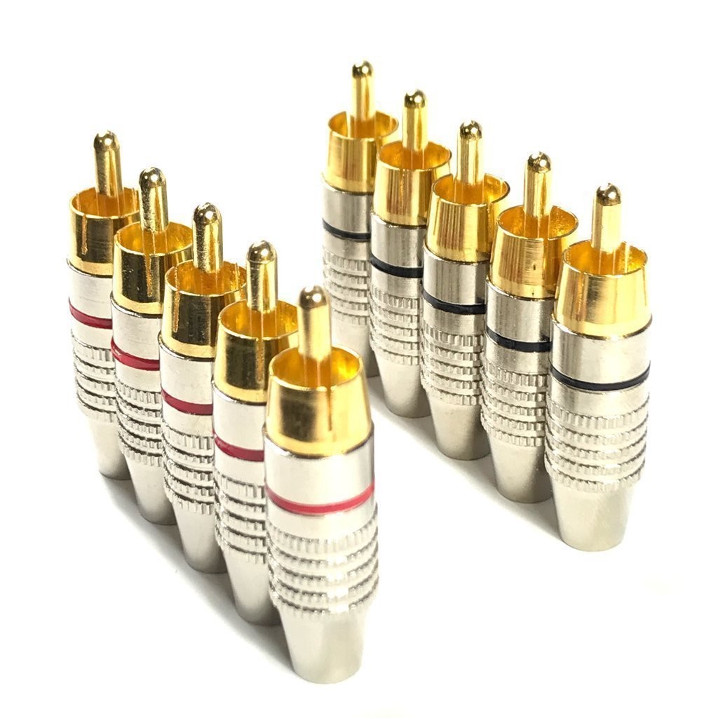 CESS RCA Plug Solder Gold Audio Video #19: 10-Pack, Black & Red