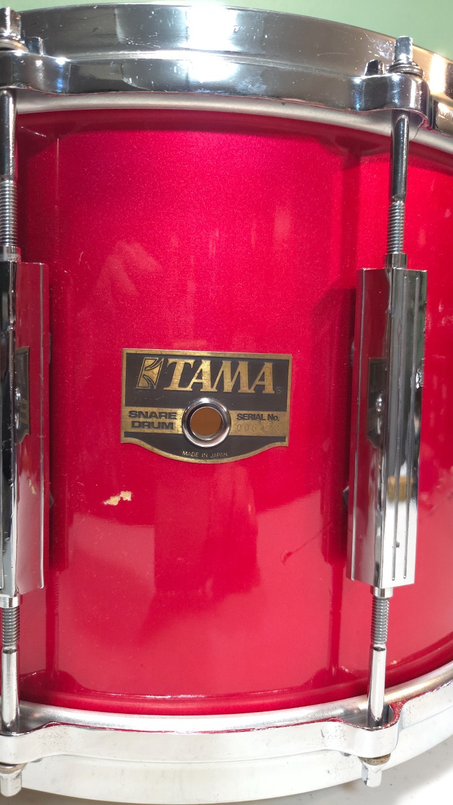 tama artwood  snare 14" x 9"  metallic lipstick red very rare japan