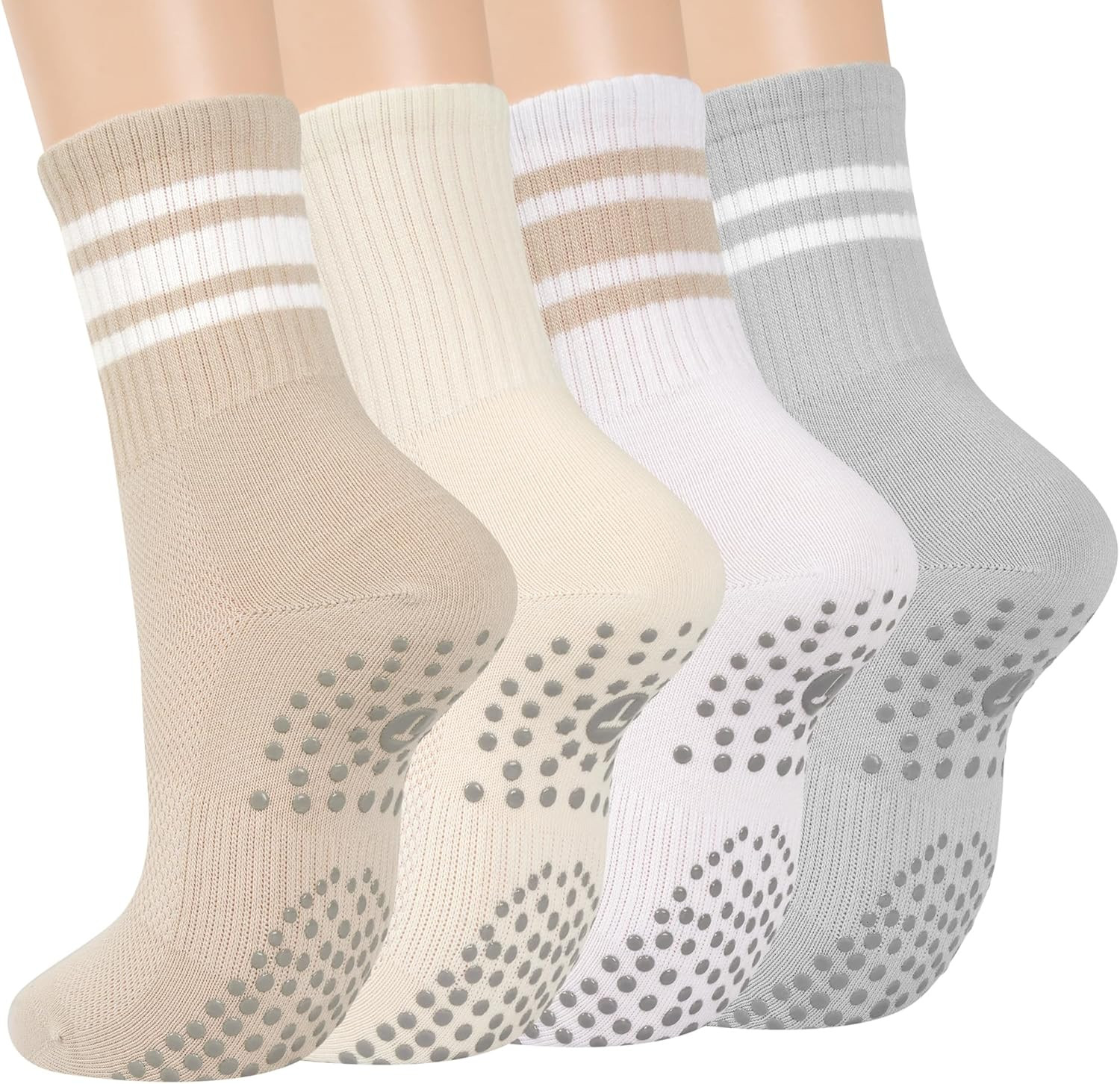 Grip Pilates Crew Socks for Women, Non Slip Yoga Socks with Grips for Barre Hosp