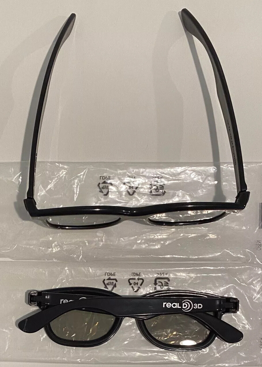 LOT OF 2,  Real D -3D  Adult Size, Tv/ Movie Theater 3D Plastic Glasses Preowned