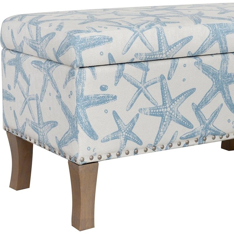 Upholstered Storage Ottoman Starfish Print Hidden Compartment Soft Foam Seat New