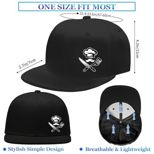 Snapback Flat Bill Fitted Hats for Men - Skateboard Accessories Chef Hat