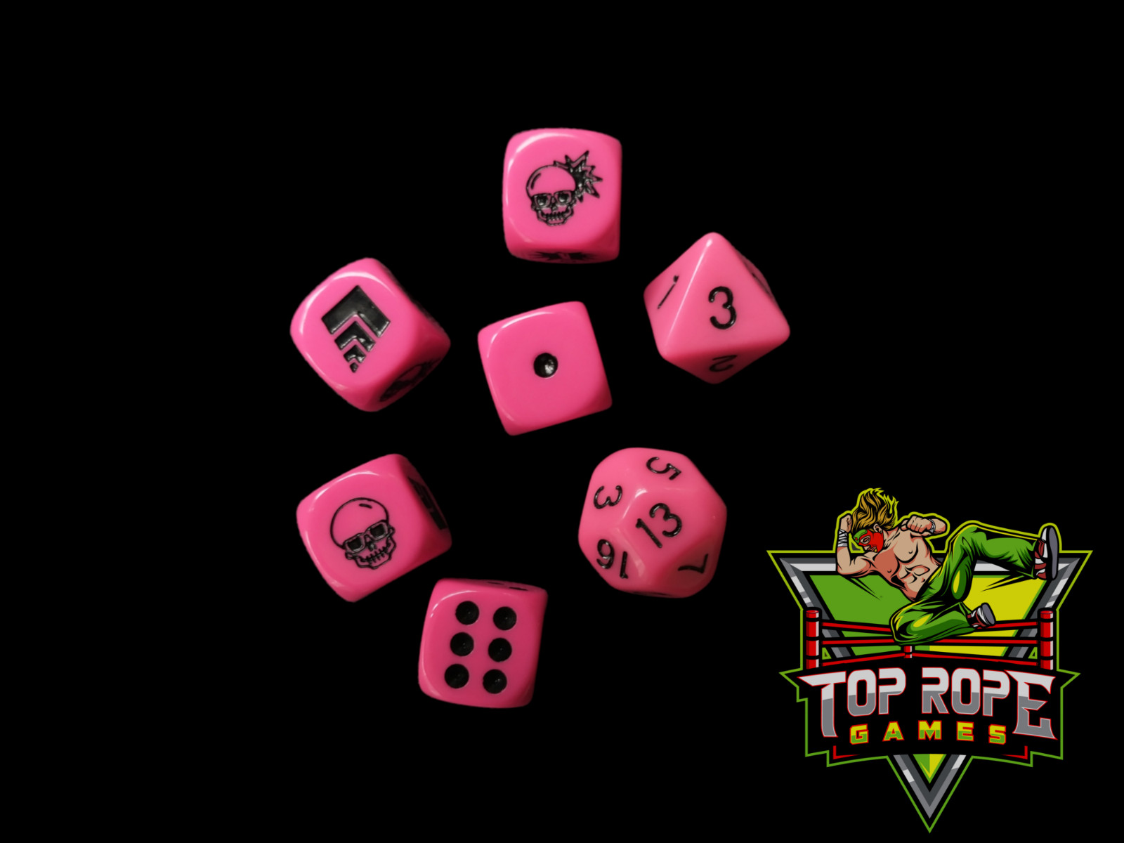 Dice Set Compatible With Blood Bowl - Shady Skulls Set of 7 Dice - Pink Color