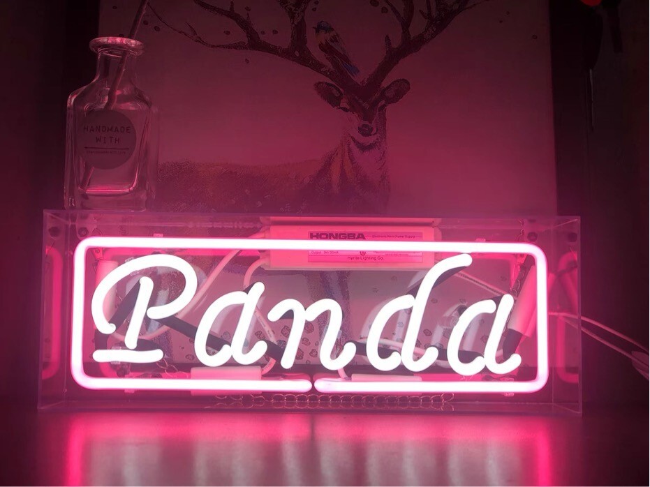 Panda Neon Sign 14"x5" Acrylic Box Light Lamp Glass Gift Collection UX