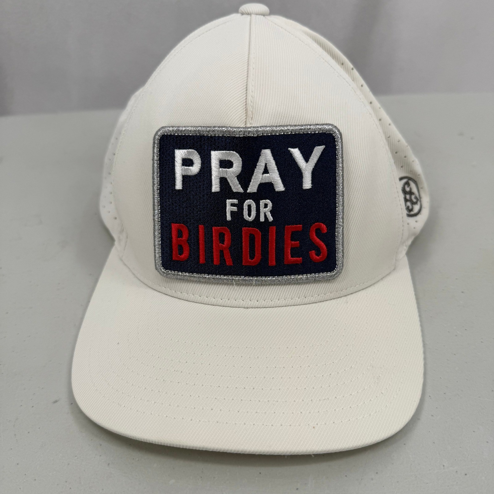 Mens White Pray For Birdies Golf Hat Snapback Patch Cap Perforated Adjustable