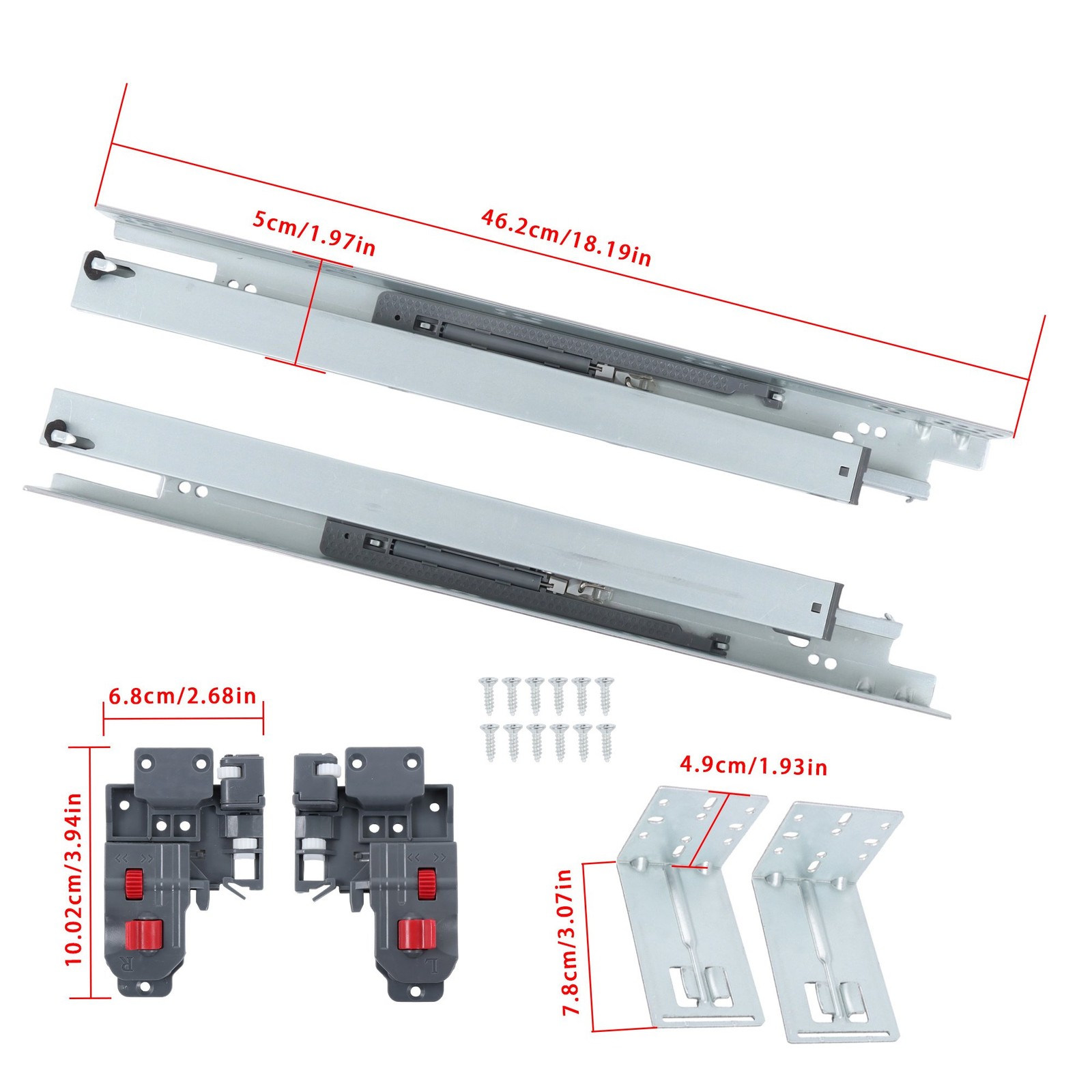 18" Undermount Drawer Slides 3D Lock 100LB Load Soft Close
