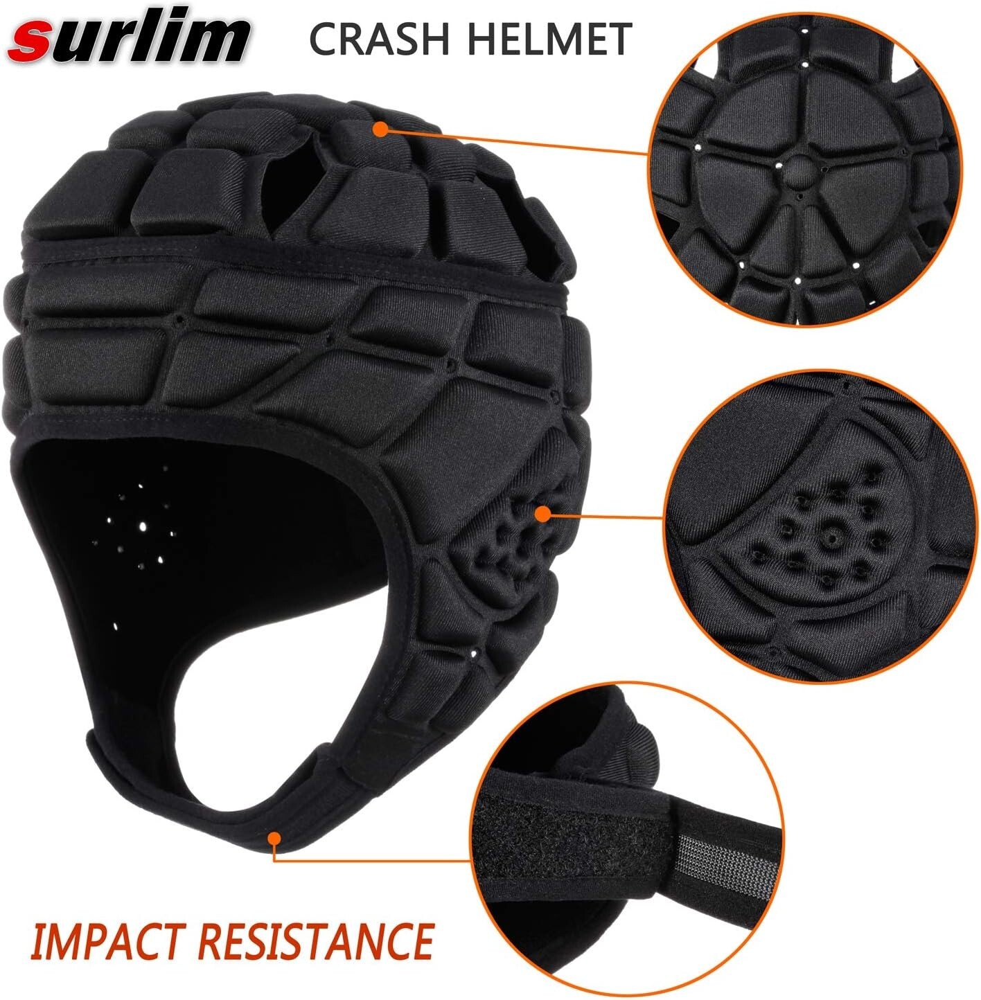 Surlim Rugby / Crash helmet 88%polyester,12%spandex-new (Black)-Small