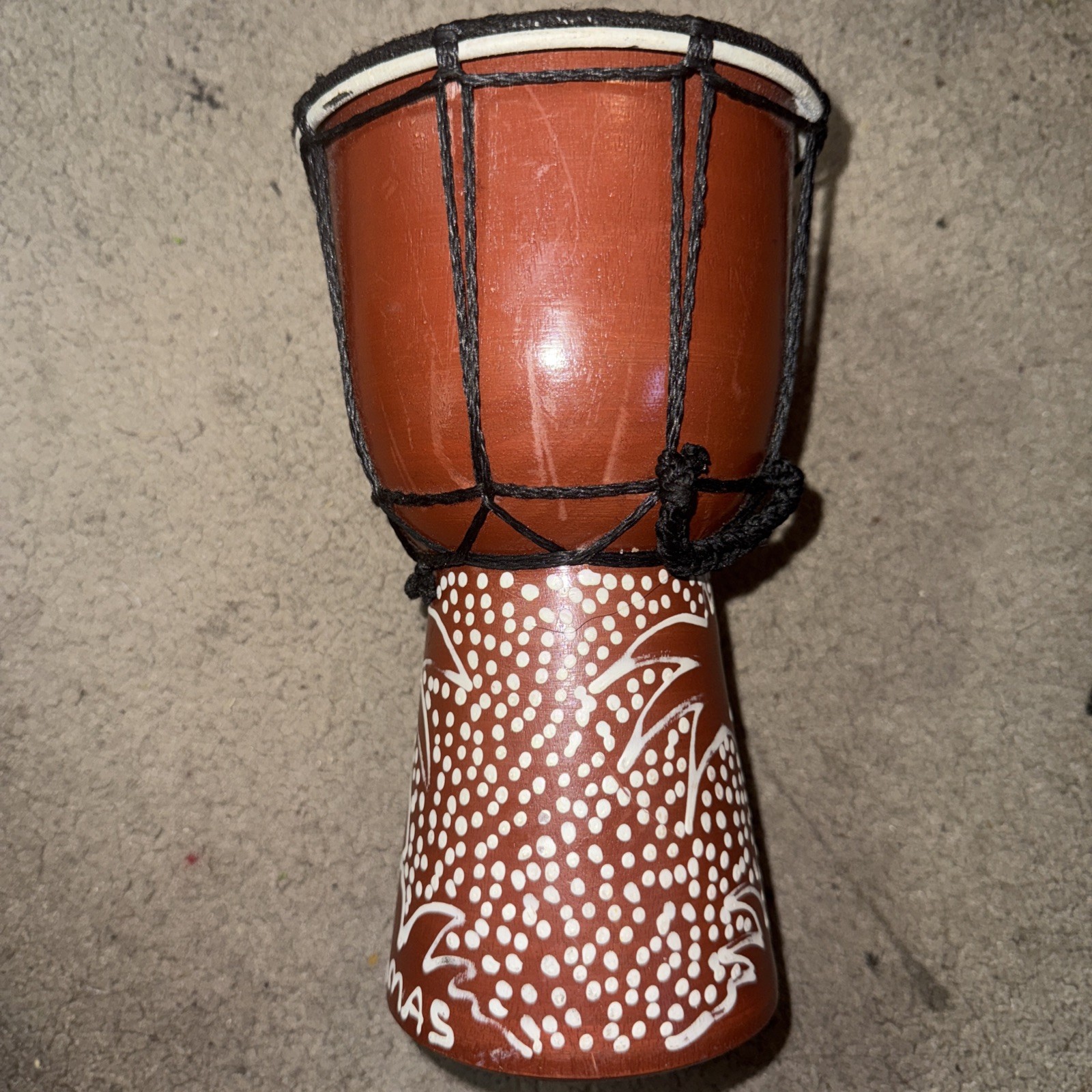 Small hand-painted djembe drum, from Bahamas.