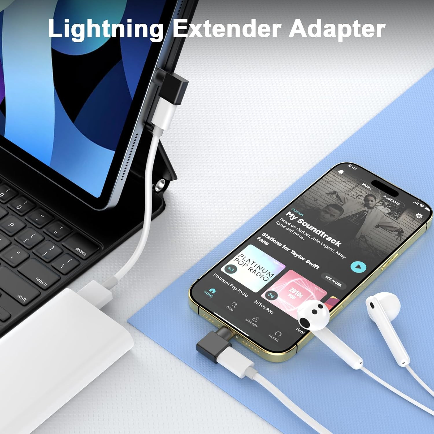 [Apple Mfi Certified] 90Degree Lightning Extender Adapter for Iphone | 2 Pack Ip
