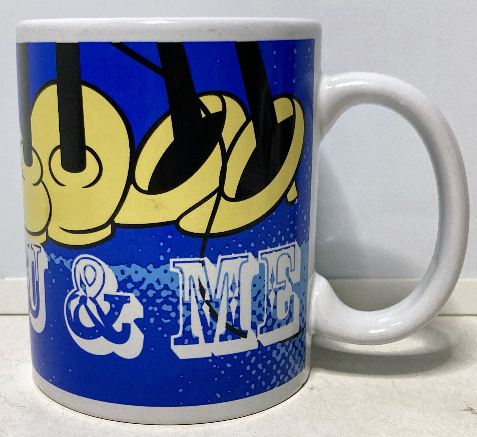 Disney Mickey Minnie Mouse You & Me Coffee Tea Mug Cup 10oz Blue w/Yellow Shoes
