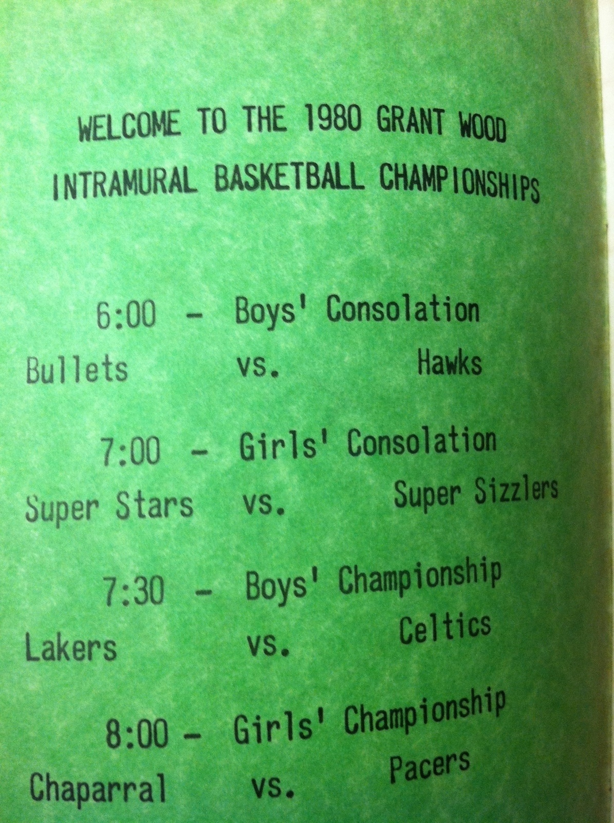 4TH 5TH 6TH GRADE GRANT WOOD BASKETBALL PROGRAM 1980