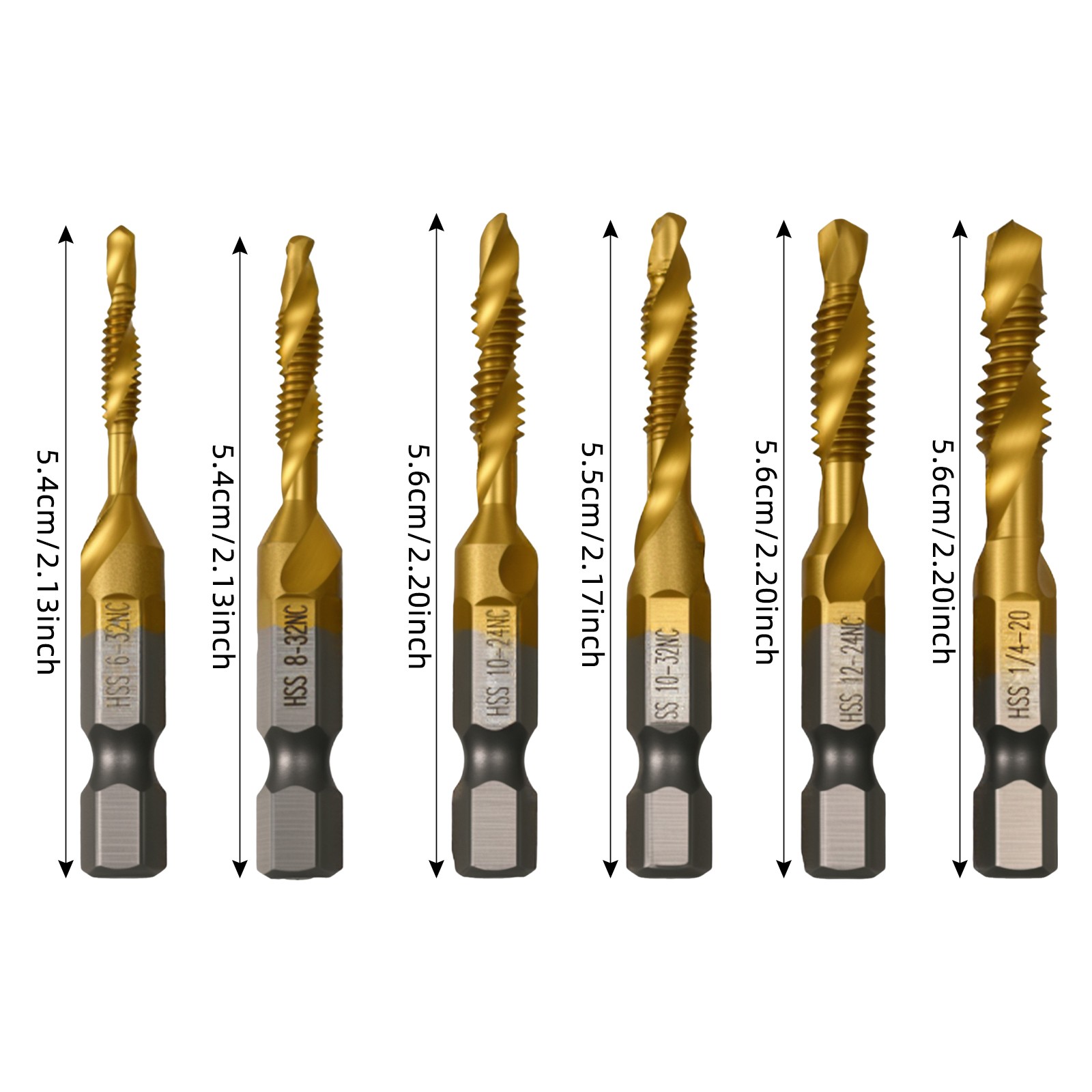 6 Pack Combination Drill and Tap Set, Professional HSS Titanium Thread Tap Drill
