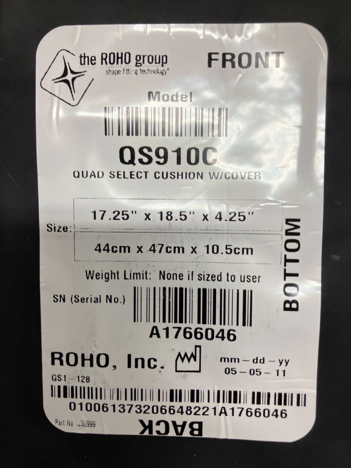 Roho High Profile Cushion Model QS910C with cover