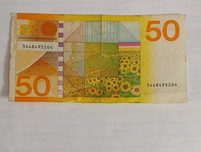 De Nederlandsche Bank 50 Gulden Sunflower Banknote Netherlands Serial 3448495206