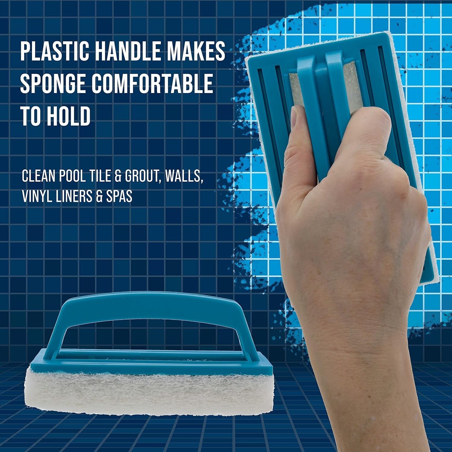 Hand-Held Pool Scrub Brush, 2 Pack - Scrubbing Scouring Sponge Pad - Clean Pool