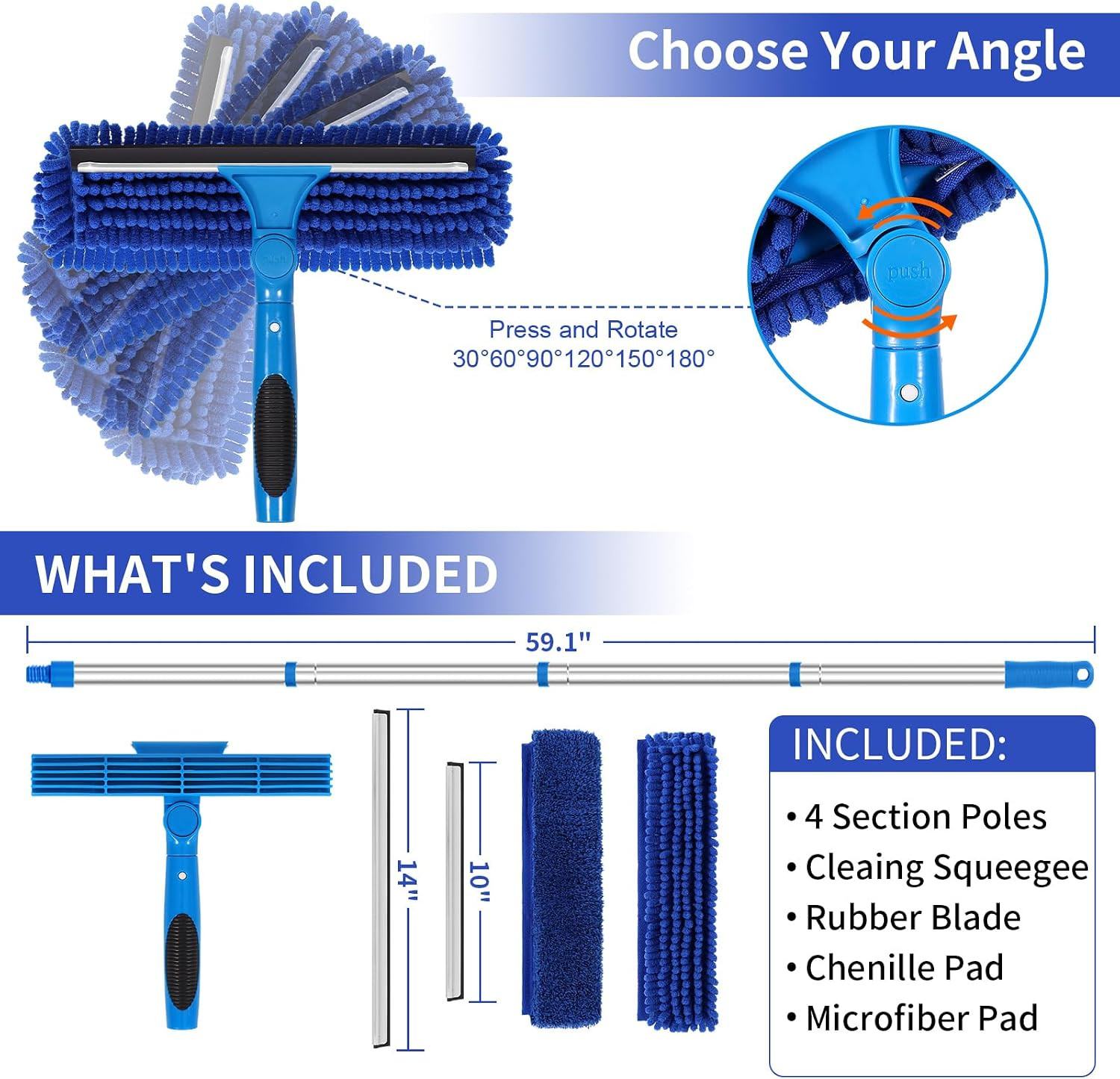 67" Squeegee Window Cleaner, 2 in 1 Professional Window Cleaning Tool Kit