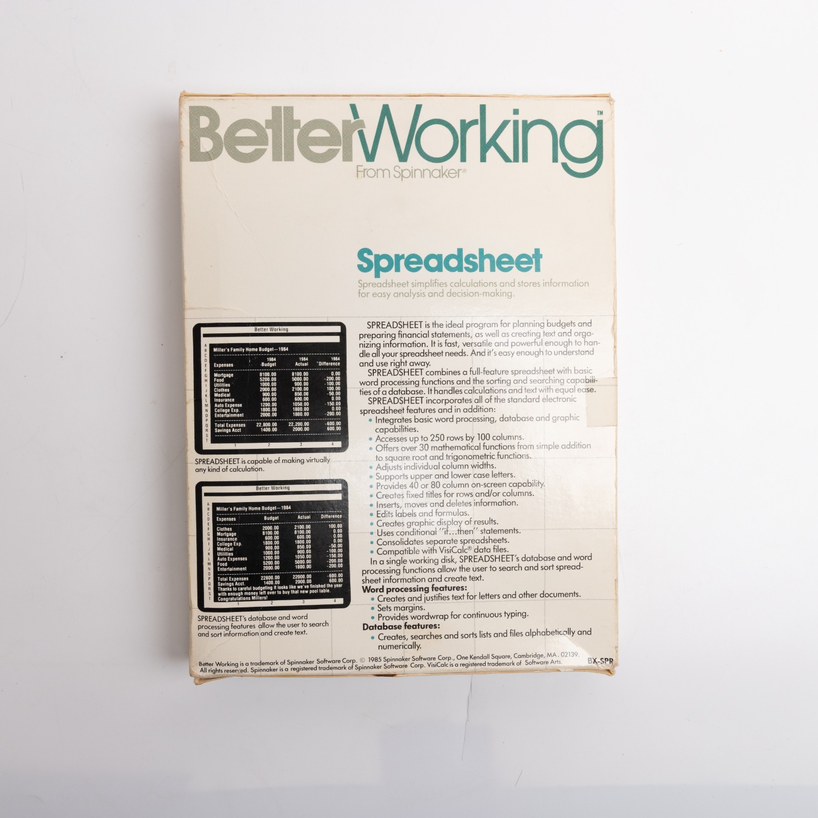 Spinnaker Software Commodore 64 128 Better Working Spreadsheet Vintage