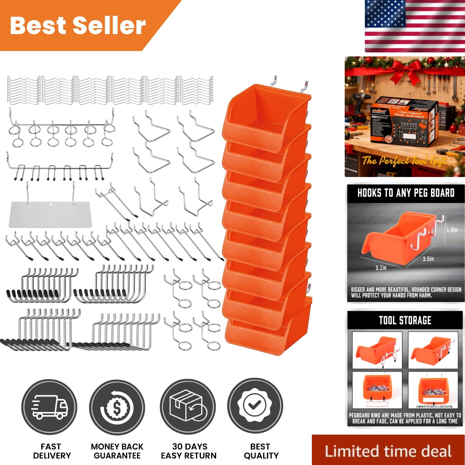 Heavy-Duty 150-Piece Pegboard Hook Set - Rust Resistant & Versatile Storage