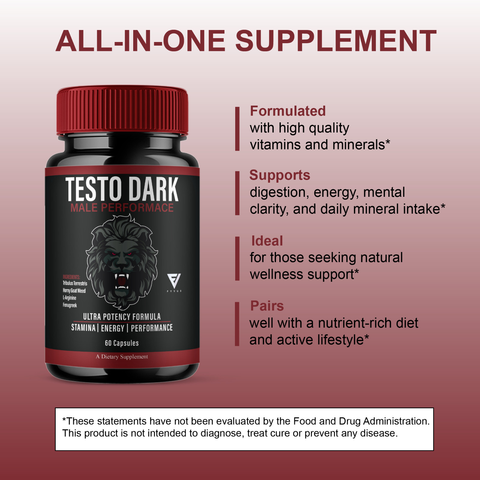 (2 Pack) Testo Dark Max Performance Supplement, TestoDark Pills (120 Capsules)