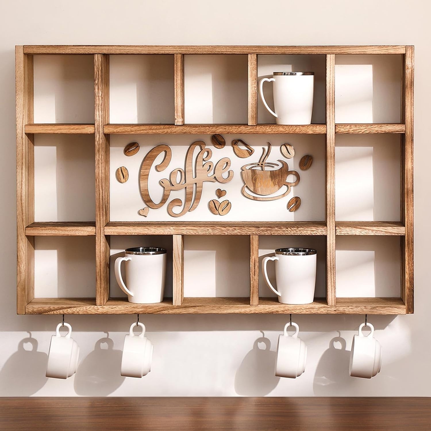 Oversize Coffee Mug Display Shelf for Wall Wood Coffee Mug Rack Wall Mounted