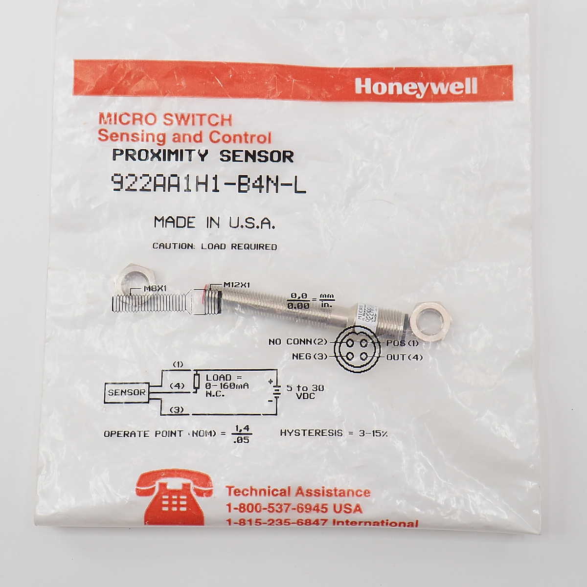 NEW Honeywell 922AA1H1-B4N-L Proximity Sensor