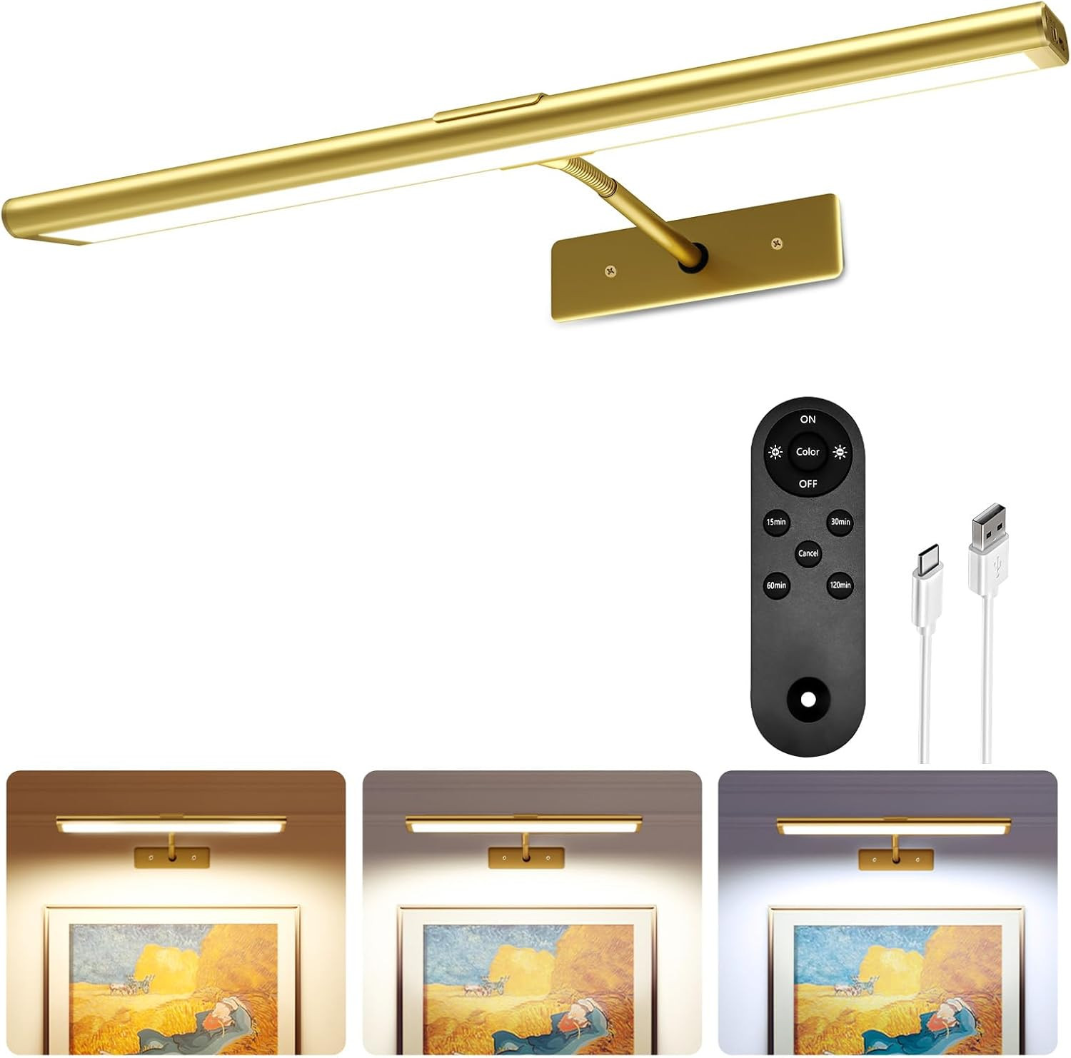 Picture Light for Wall, 4800Mah Rechargeable Wireless Remote, 16In Dimmable Magn