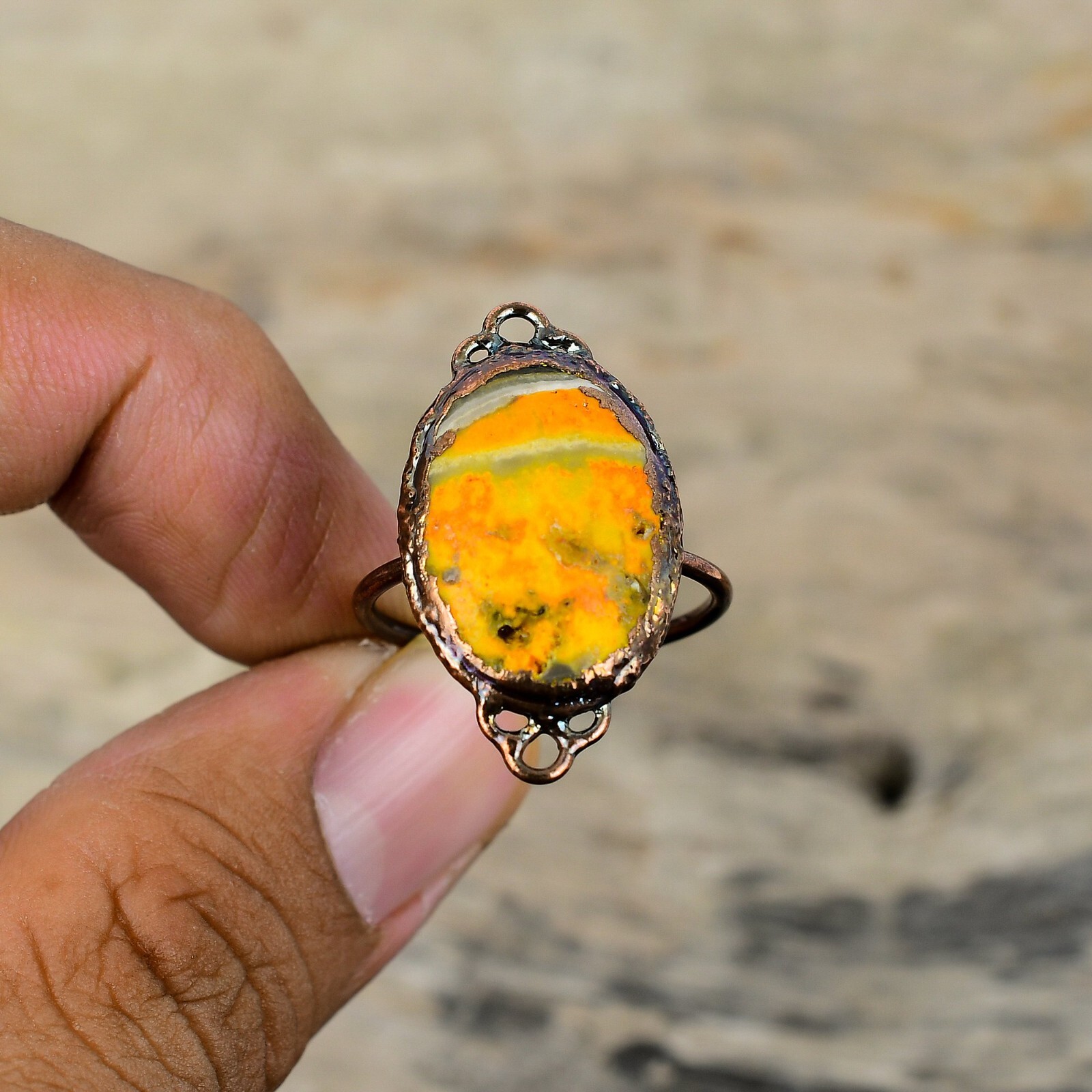 Gift Electroformed Adjustable Ring Size Adjustable Copper Bumble Bee Jasper