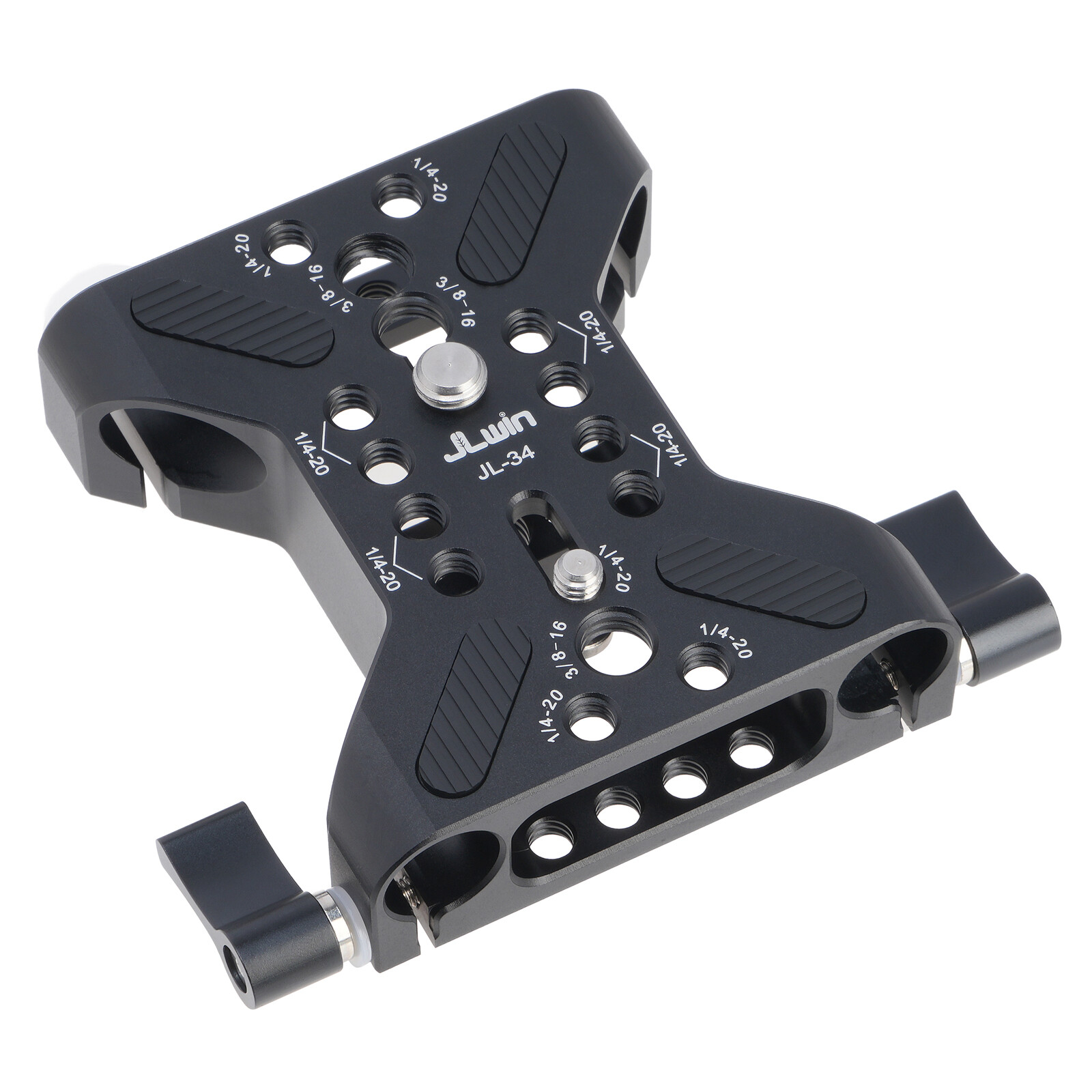 Aluminum Baseplate w/Dual 15mm Rod Clamps - 1/4"&3/8" Screws for DSLR/Cage Rig