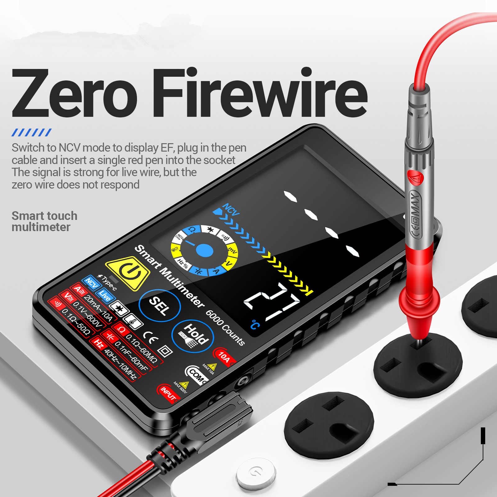 Digital Multimeter Tester Auto Range 6000 Counts For AC DC Current Volt Ohm Hz