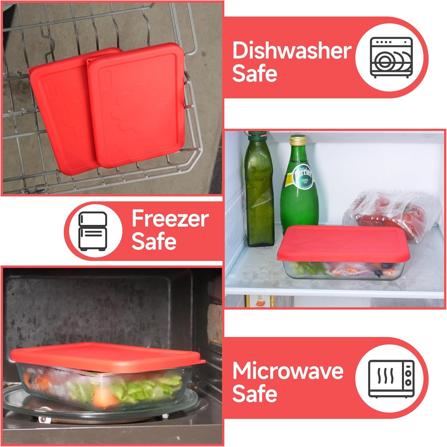 3 Cup Rectangle Silicone Storage Cover Lids Replacement for Pyrex 7210-PC Glass