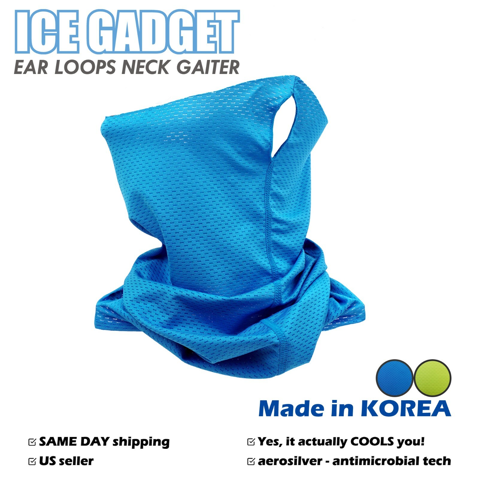 (Ice Gadget) Ear Loop Cooling Neck Gaiter UV Protect Balaclava Face Cover