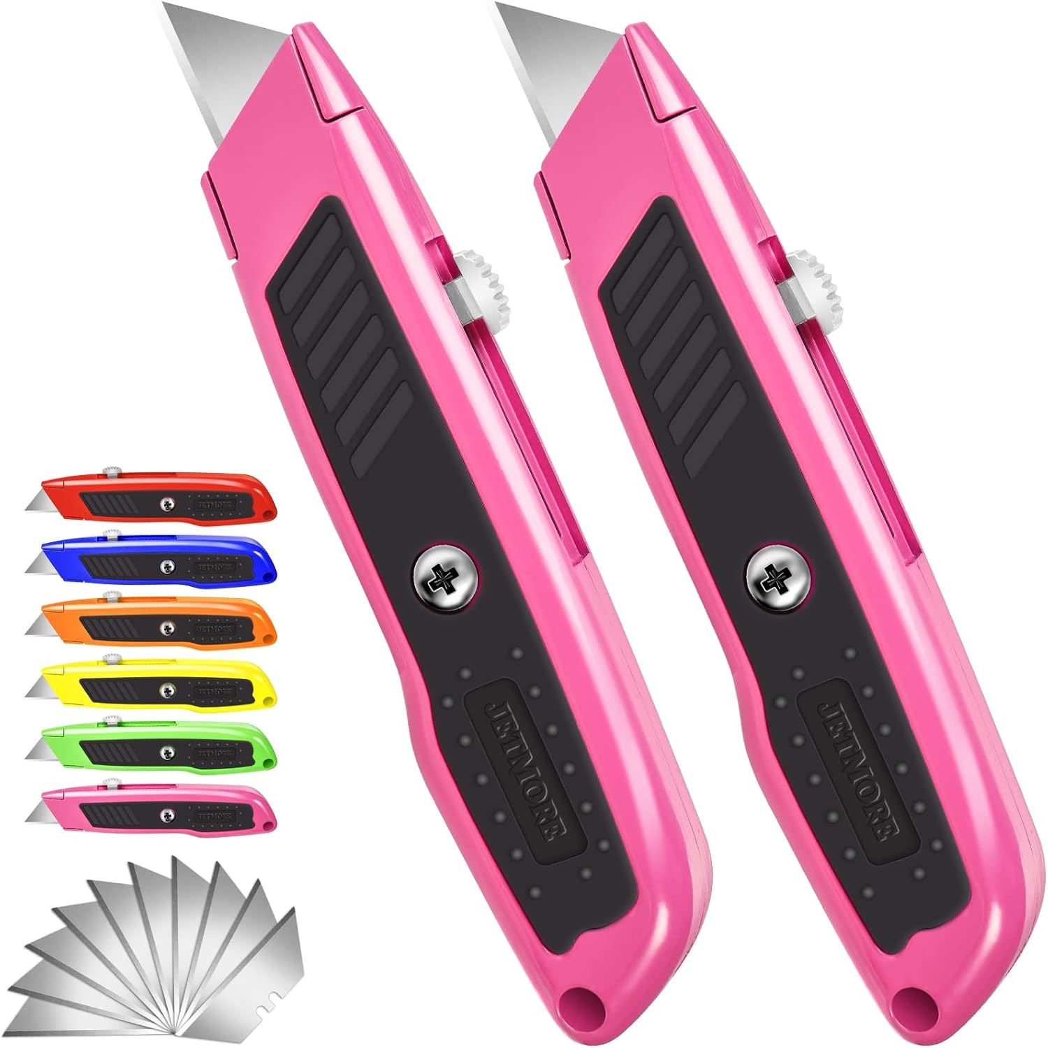 Box Cutter, 2 Pack Pink Utility Knife, Durable Razor Knife, Box Opener with 10