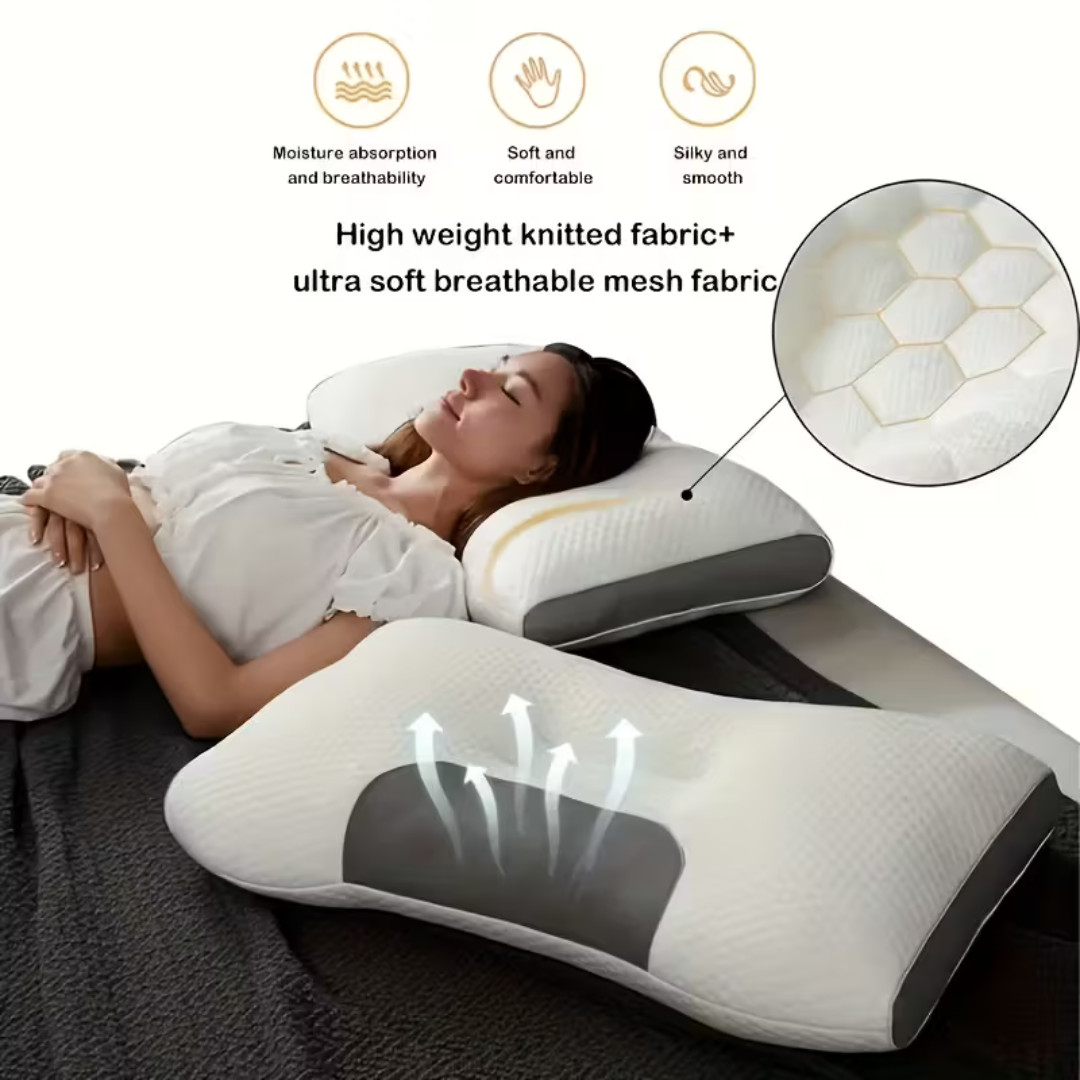 2 PCS ERGONOMIC NECK PILLOW HELP MASSAGE, SOFT, ADJUSTABLE SLEEPING 100%