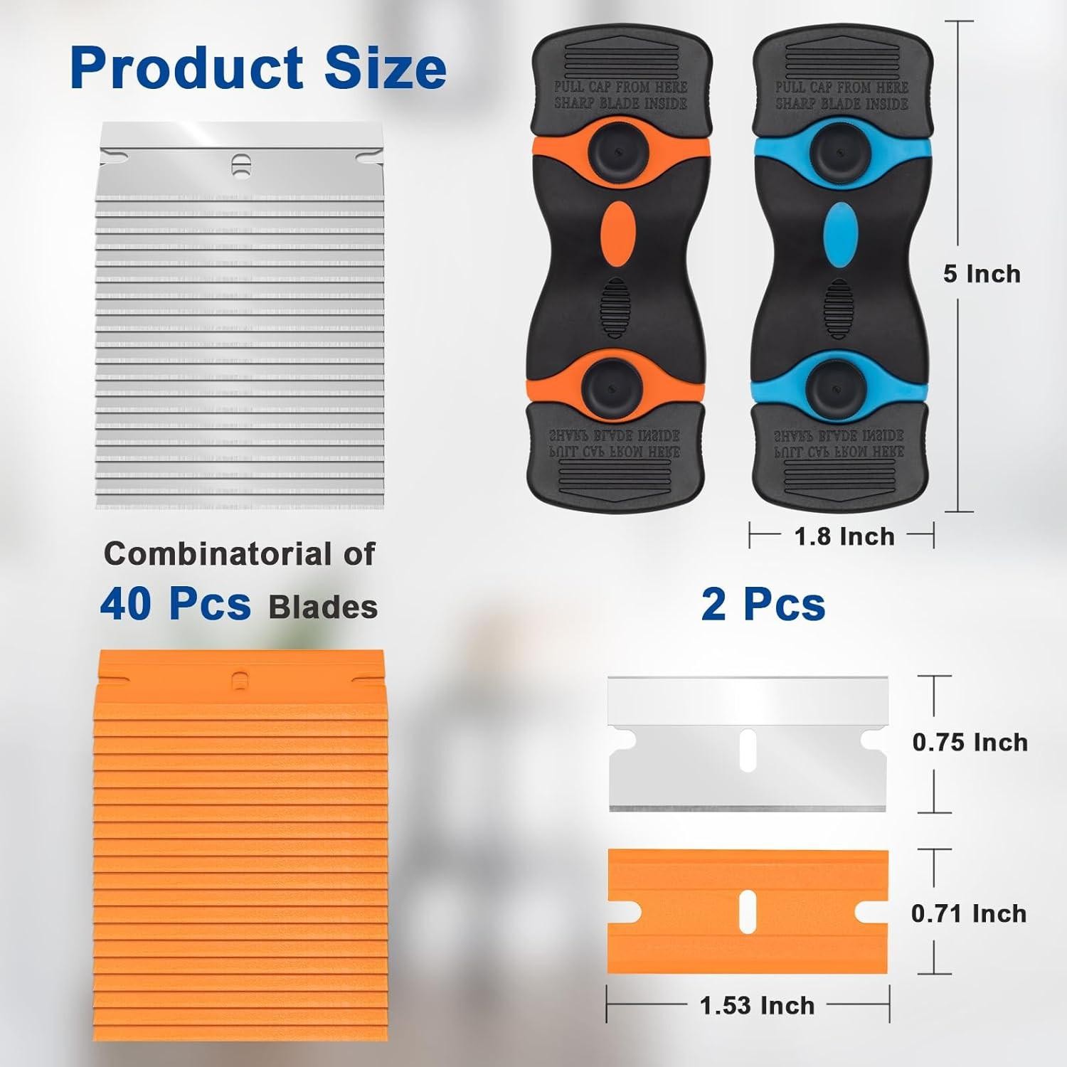 Razor Scraper Tool 2 Pack, Razor Blade Scraper Tool with 20pcs Plastic Blades an