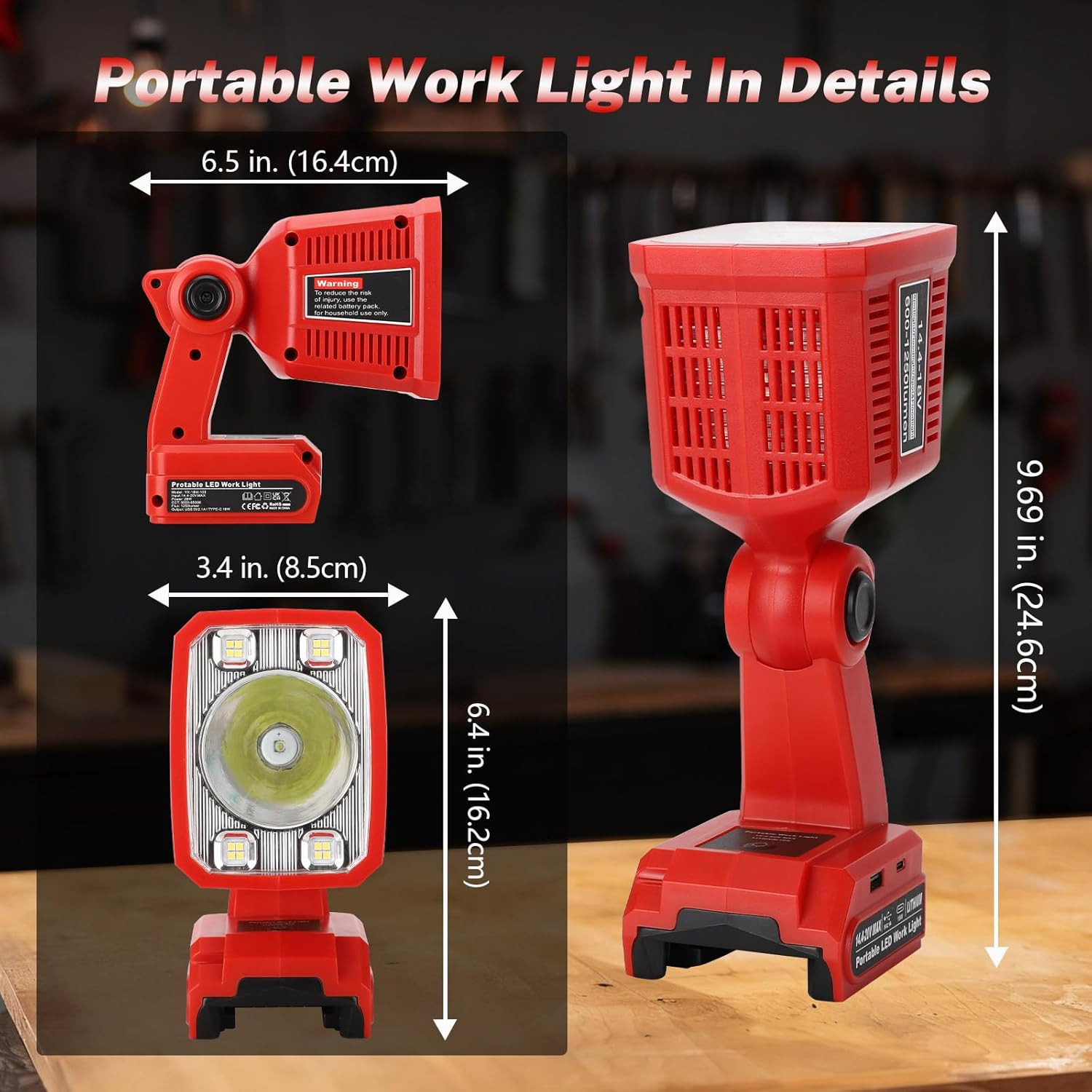 Flashlight Work Light for Milwaukee M18 18V Battery, 18W Work Lights with USB &