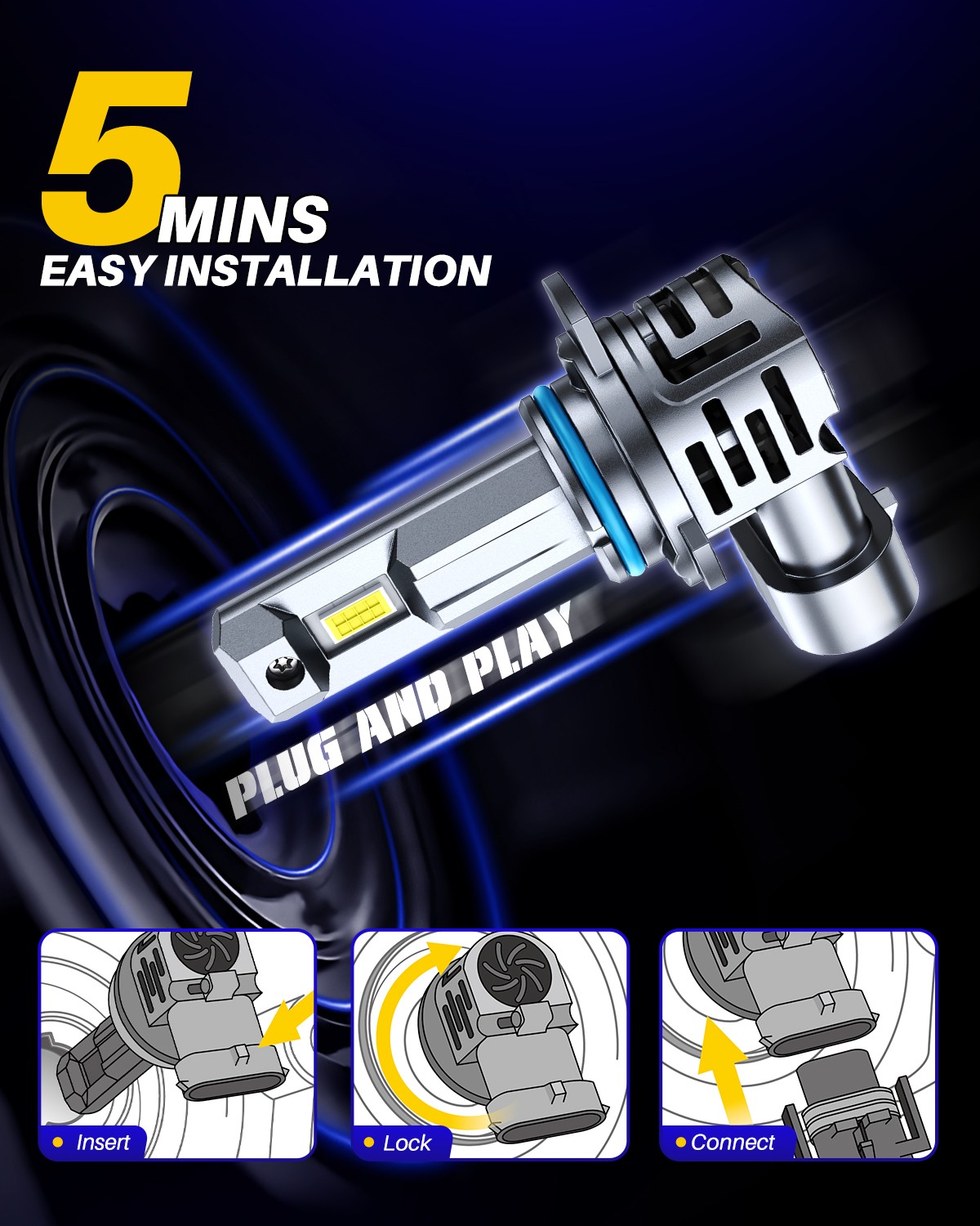 9012 HIR2 10000K LED Headlight Bulbs Kit High Low Beam Super Bright Combo White