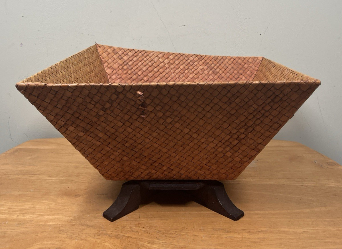 Vintage Via Motif Trapezoid Plant Fiber Basket 12" x 6" Woven Storage Container