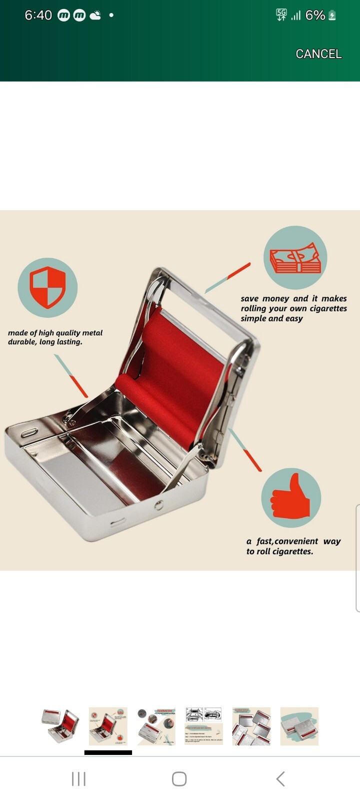 RAW 79mm Adjustable Automatic Stainless Steel Cigarette Rolling Box RED, (Works