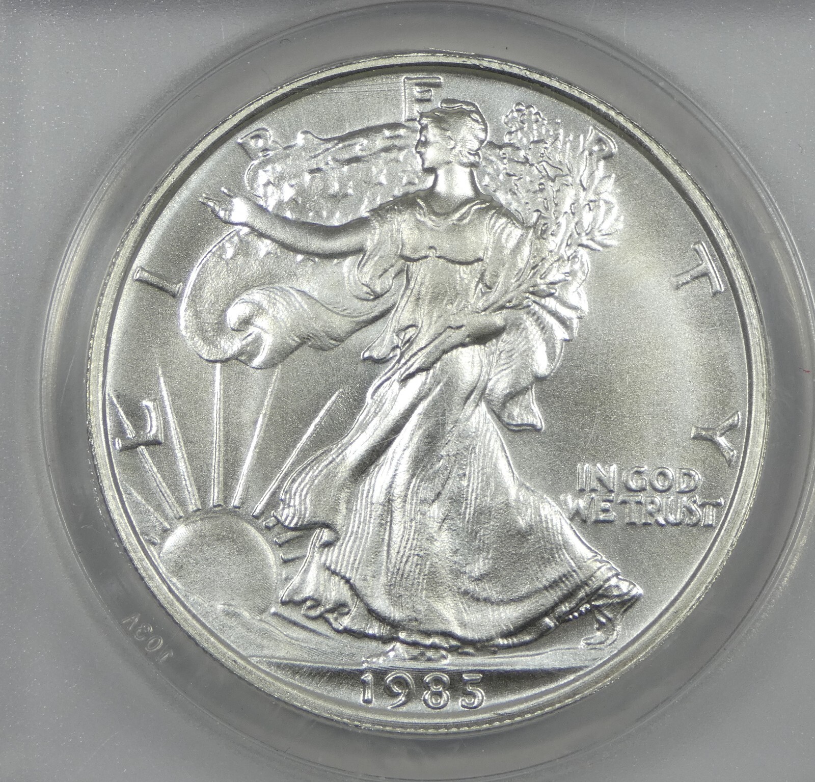 1985 Daniel Carr Overstruck Silver Eagle Design 1oz CERTIFIED ANACS MS 67