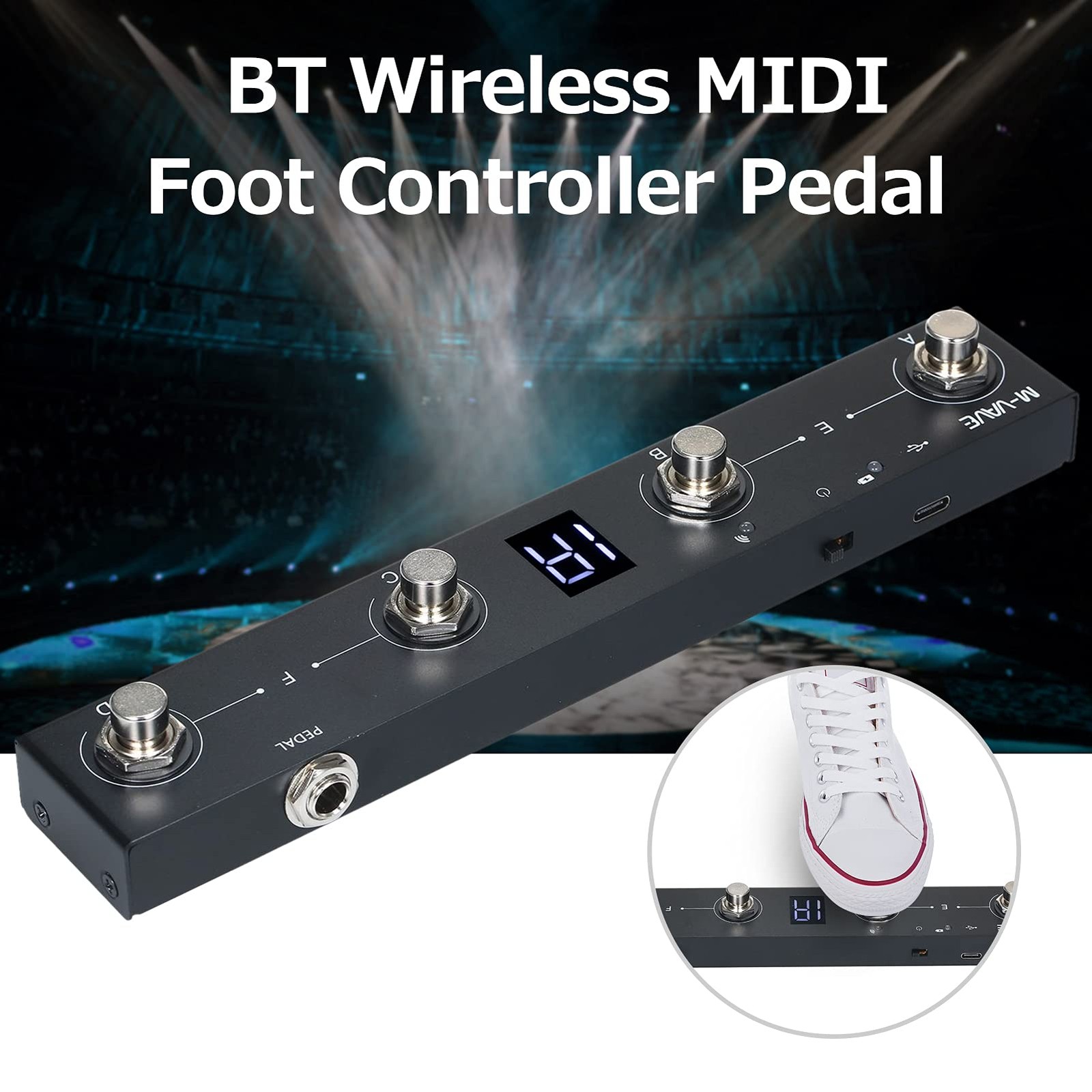 BT MIDI Foot Controller Wireless MIDI Controller Rechargeable 4 Buttons 1P