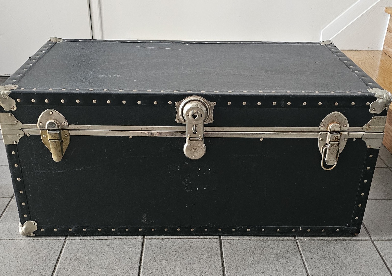 Vintage Black Camp Trunk. 3ft x 1ft 20". Storage Trunk, Box, Chest, Piece.