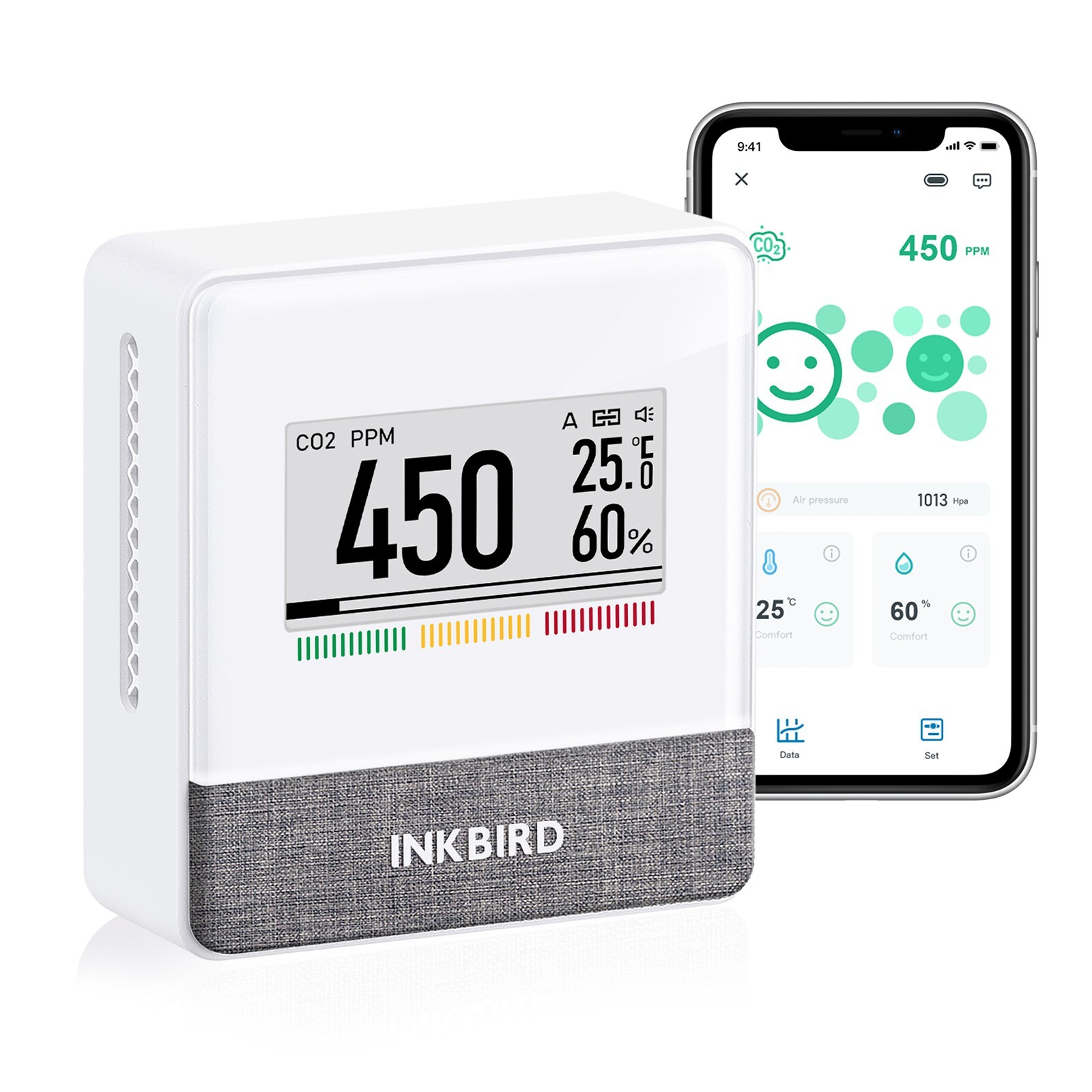 INKBIRD Bluetooth Air Quality Monitor CO2 Detector Home Temp Humidity Reader C/F