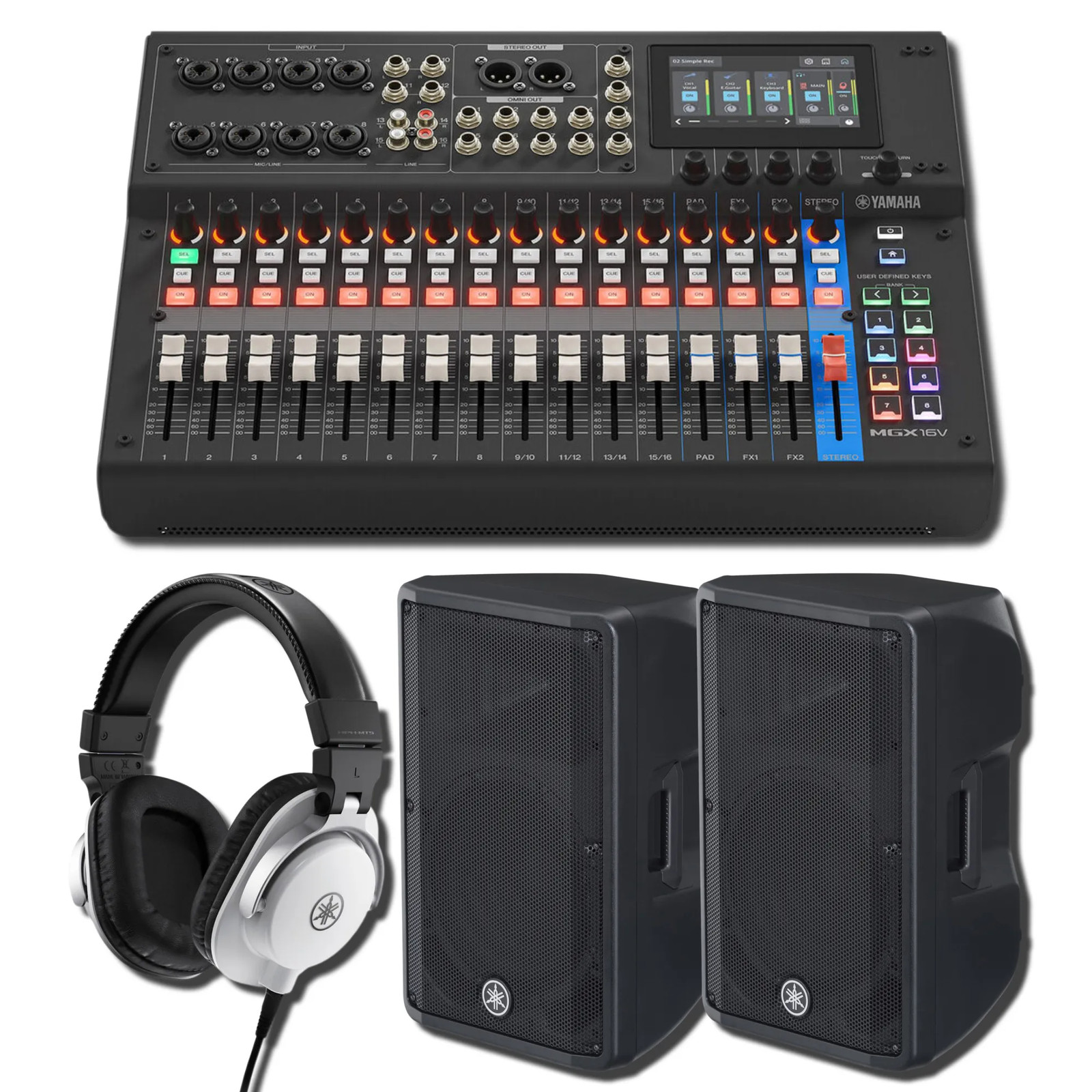 Yamaha MGX16V B 22-Ch Digital Mixer w/ 2x DBR12 1000W Speakers & HPH-MT5W