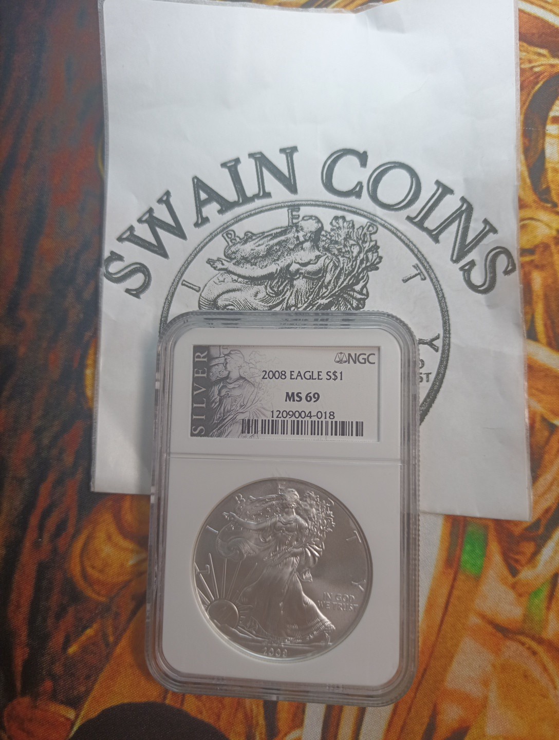 2008 American Silver Eagle – NGC MS69 – silver Label E14-37-36