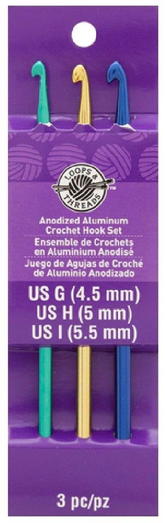 248696 Loops & Threads Anodized Aluminum Crochet Hooks Set/ G, H, I