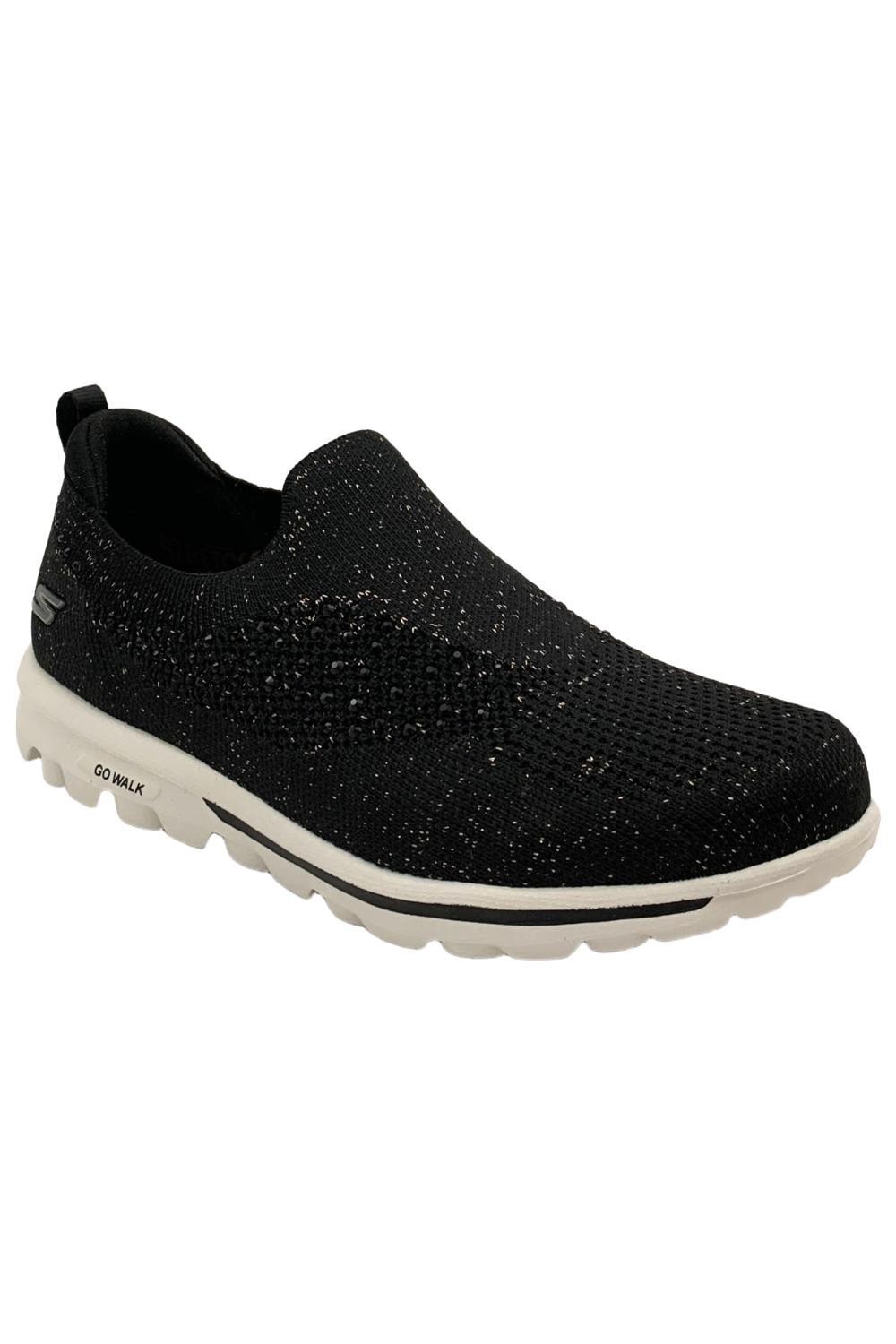 Skechers GO WALK Travel Rhinestone Slip-Ons Blingy Glam Black/Gold