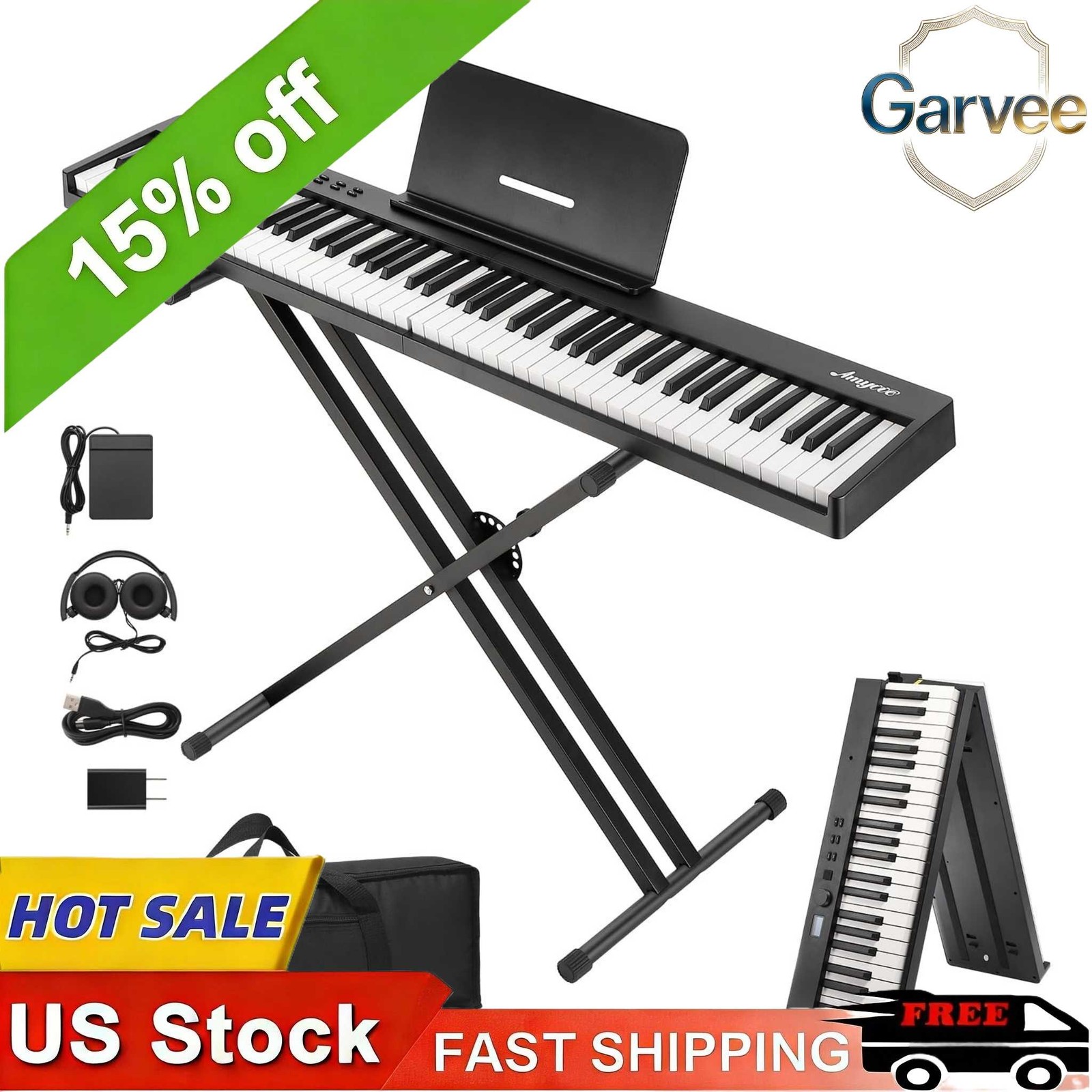 Foldable 88 Key Portable Piano Lightweight Travel Keyboard for Beginners Student