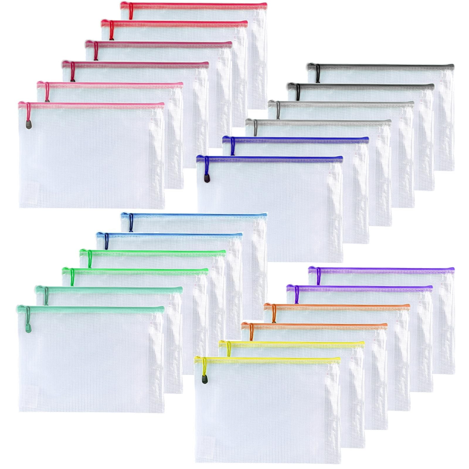 Multicolor Plastic Mesh Zipper Pouch Zip File Folder Bag 6x8 Inch 24 PCS