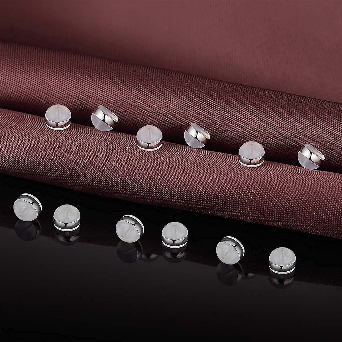 DELECOE 12pcs White Gold Soft Silicone Earring Backs for Studs Silver Belt