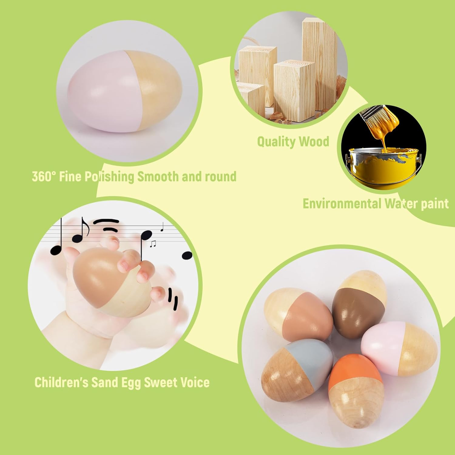 5 Pcs Wooden Baby Egg Shakers Hand Musical Maracas Percussion Instruments for To
